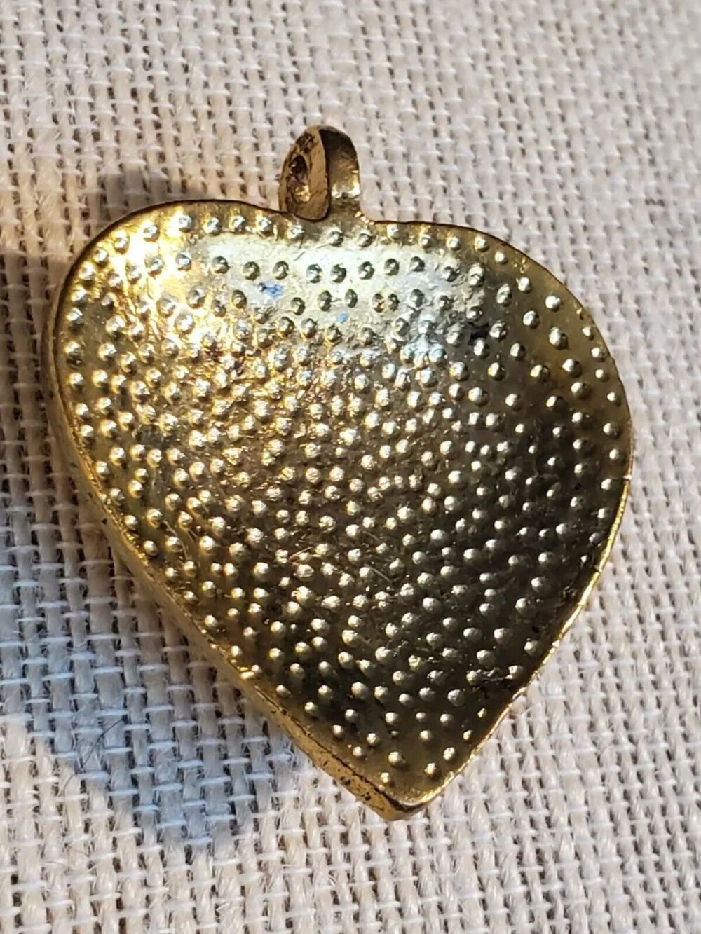India Tribal Carved Heart Red Glass Cabs Antique Gold Aluminum Metal Pendant